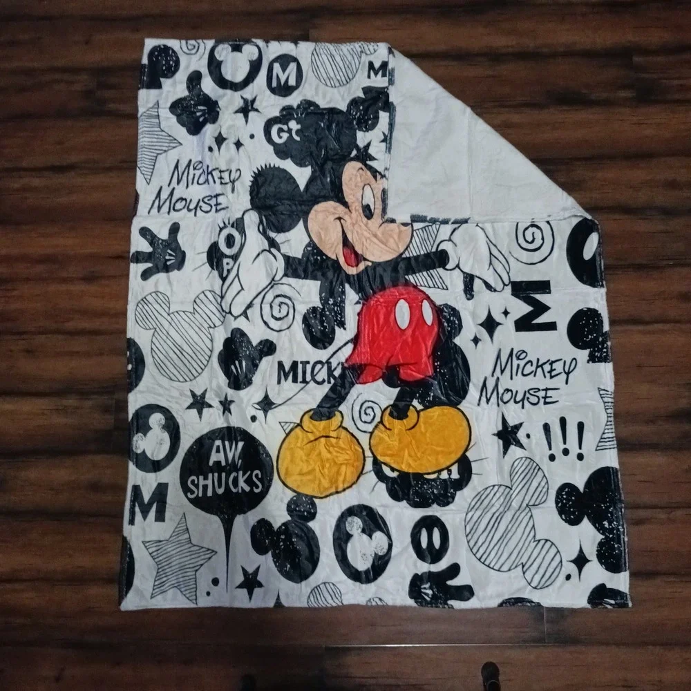 Disney Mickey Mouse Fleece Throw Blanket 50x40 Black White Red Sketch Print